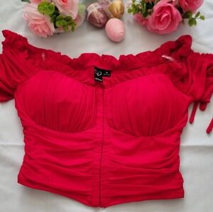 Vibrant Red Ruched Top